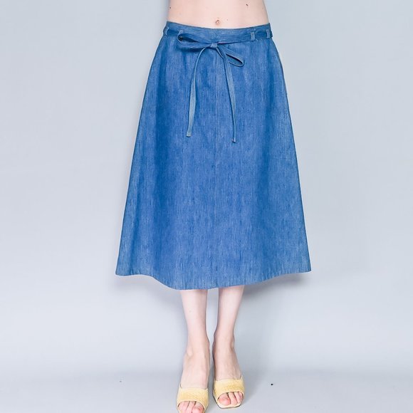 783. LEVI'S VINTAGE Denim Wrap Midi Skirt Sz 34 XL - Picture 1 of 9